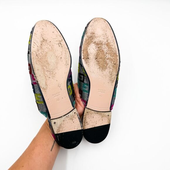 Gucci Princetown Horsebit Lurex Velvet Loafer Mules GG EU 40 US 10 - Picture 8 of 11